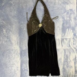 Vintage Aspeed black halter dress with gold sequin top Women Size: S